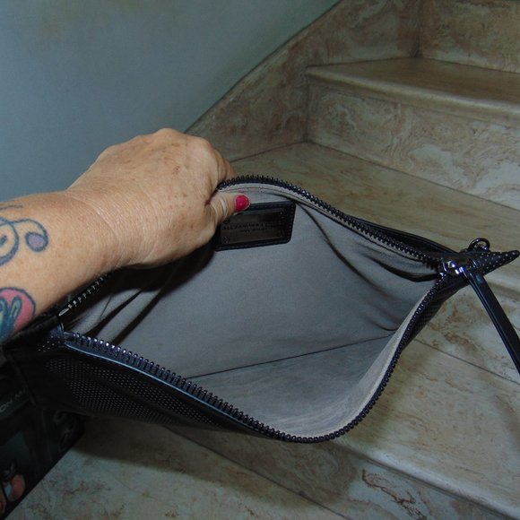 Alexandra Clancy Oversized Black Leather Handbag Envelope Bag Purse Chain Stra - Picture 8 of 13